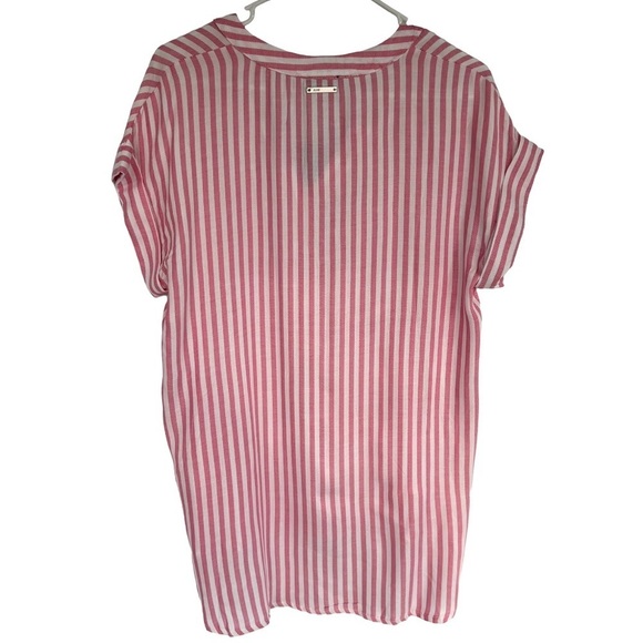 NWT Jones New York Pink & White Pinstripe Tunic Blouse Cuffed Sleeves, Smallββββ - Picture 3 of 8